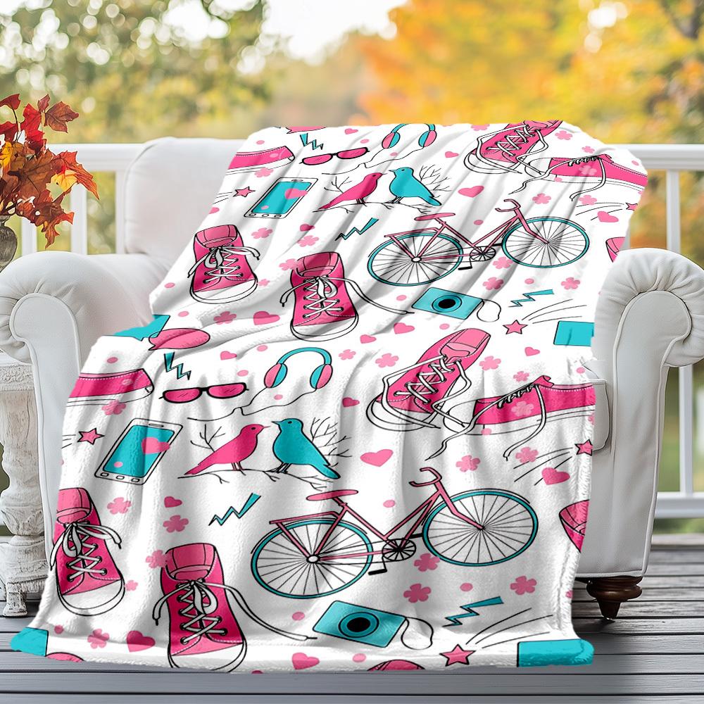 1pc shoes bike Outdoor Flannel Blanket Soft Warm All-Season Throw for Sofa Bed Car Camping Office, Cozy Gift Idea1233S