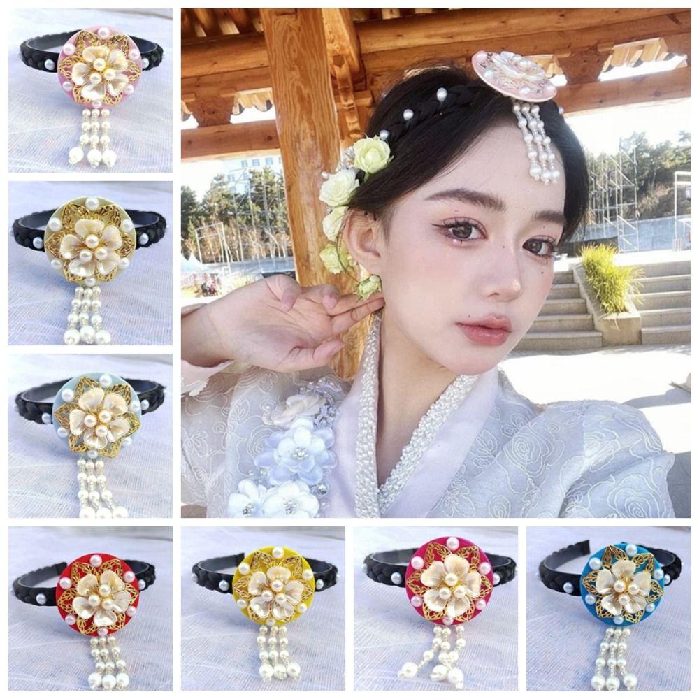 Pearl Hanbok Hairband Tassels Stage Dance Hair Hoop Classical Korean Headband  Performance