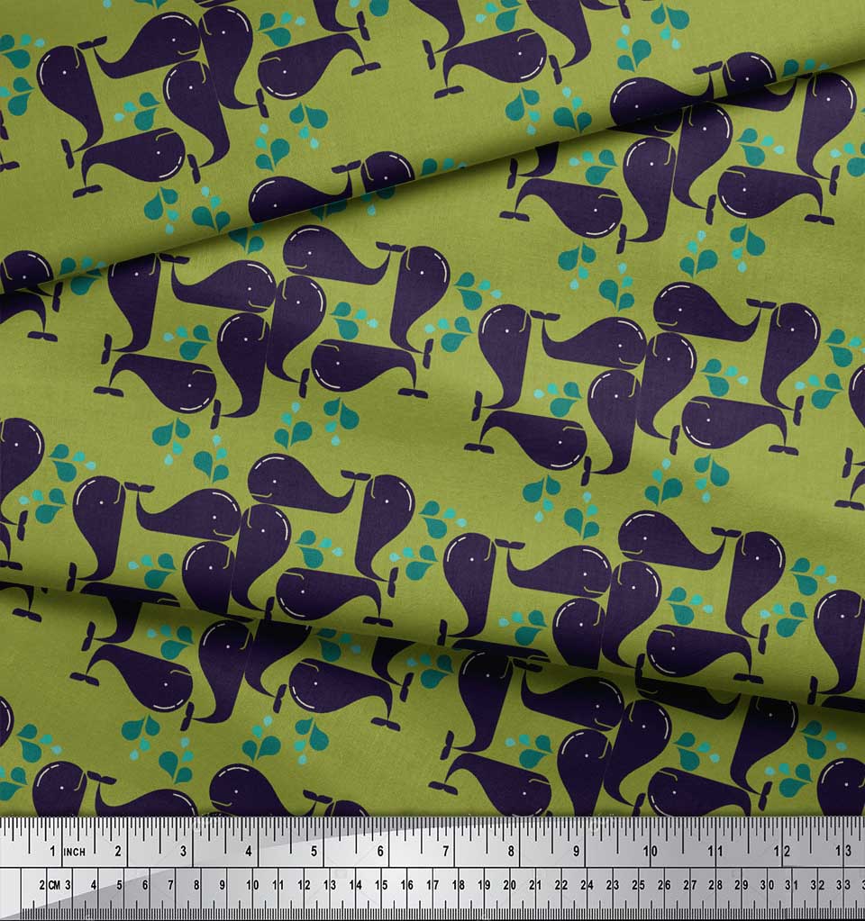 Soimoi Fialová japonská krepová saténová látka Whale Ocean Decor Fabric Potištěný metr 42 palců