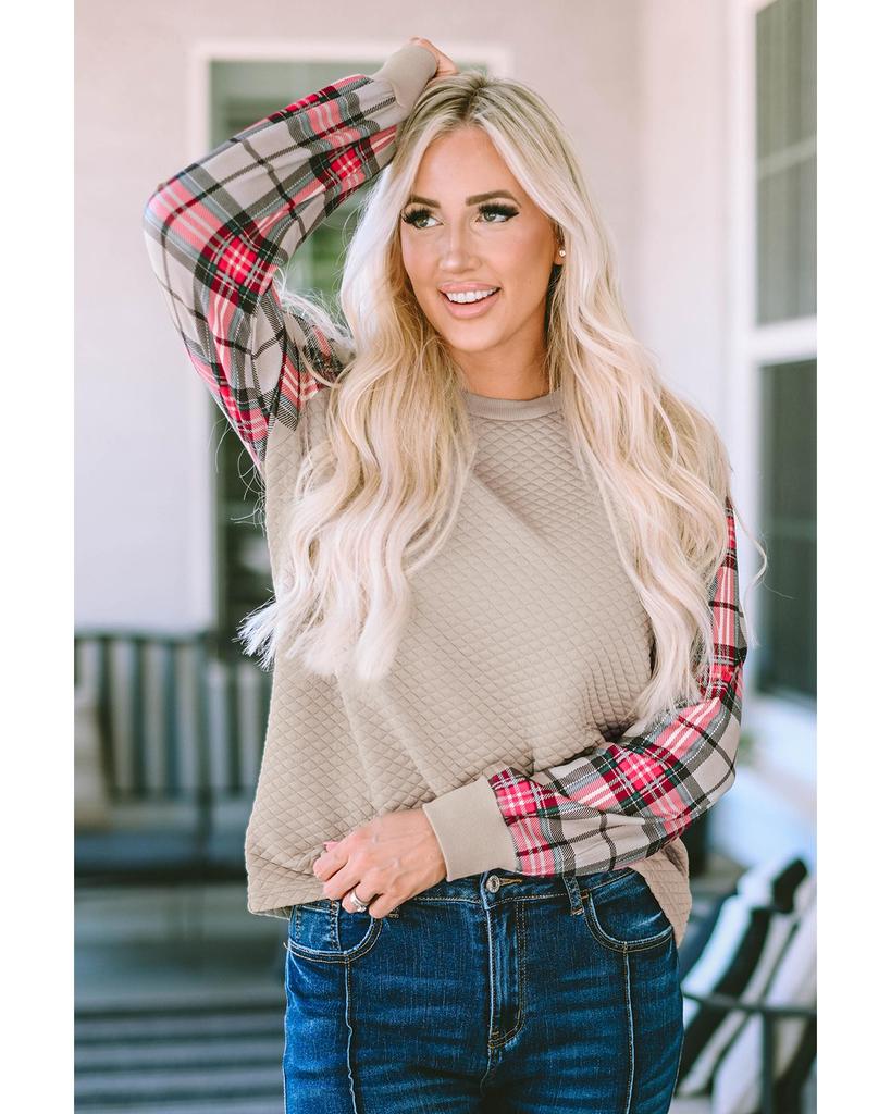 Azura Exchange Plaid Raglan Sleeve Sweatshirt