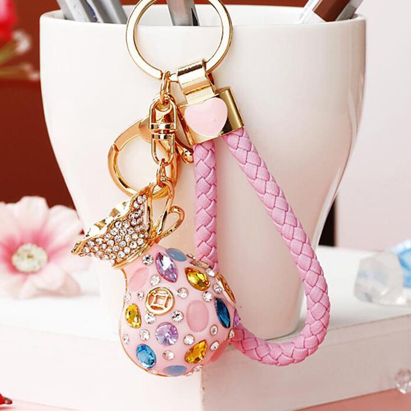 Guochao diamond-set lucky bag car keychain women's bag pendant metal key chain ring business gift