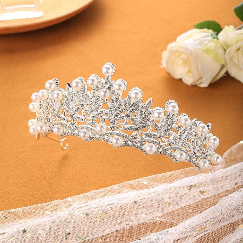 Silver Bride Crown Gold Pearl Tiaras Temperament Rhinestone Tiara  Princess