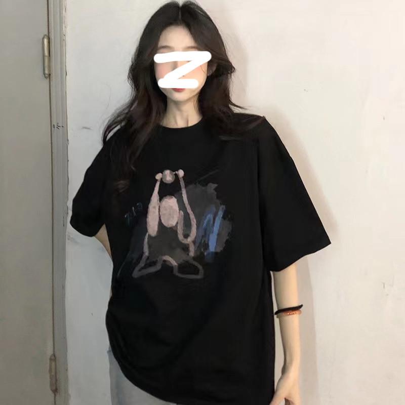 

Cotton oversze large version shoulder T-shirt women s summer short sleeve design sense 2025 new loose top XXXL чорний