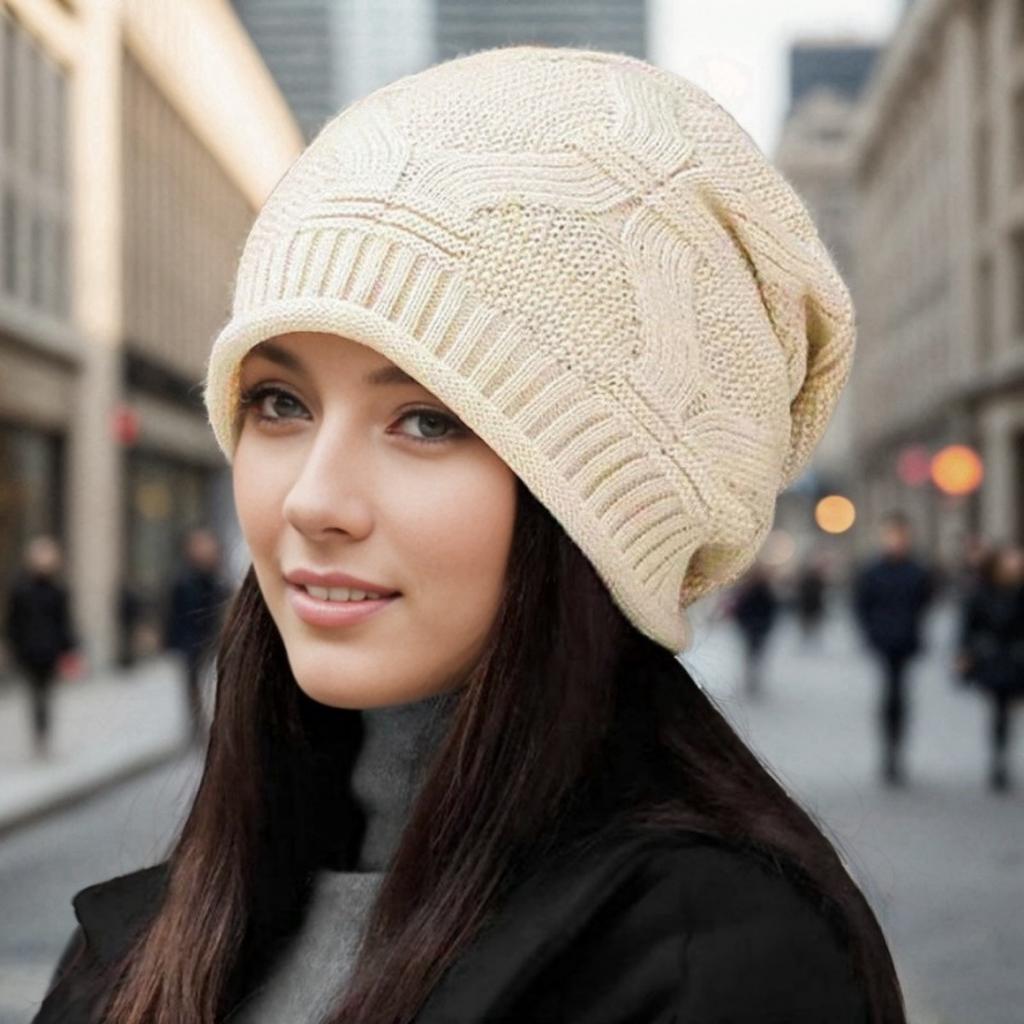 Woolen Hat, Rolled Edge, Knitted Hat, Toe Cap, Ladies', Single-layer, Stacked Hat, Warm Hat