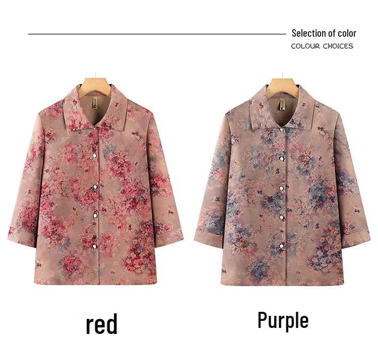 Floral Lapel Cardigan Set for Middle-Aged and Elderly Women