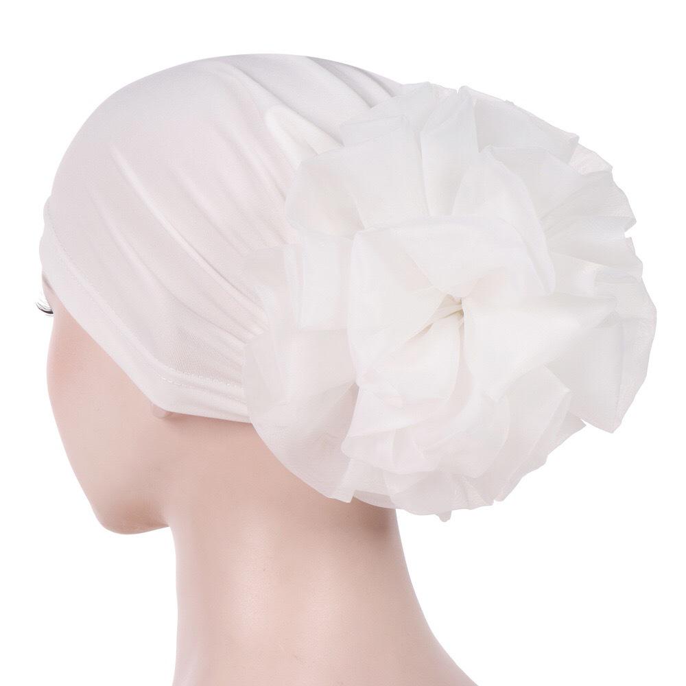 New Muslim Solid Color Milk Silk Flower Hijab Cap