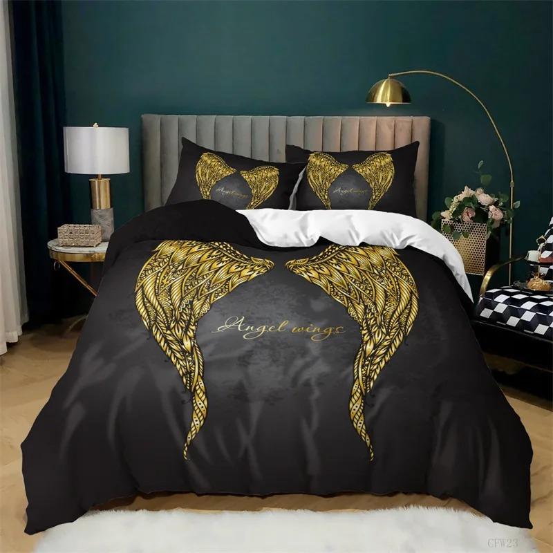 Engel Flügel Bettbezug King Queen Größe Abstrakt Cartoon Kunst Druck Bettwäsche Set Jugend Fantasy Magie Polyester Steppdecke