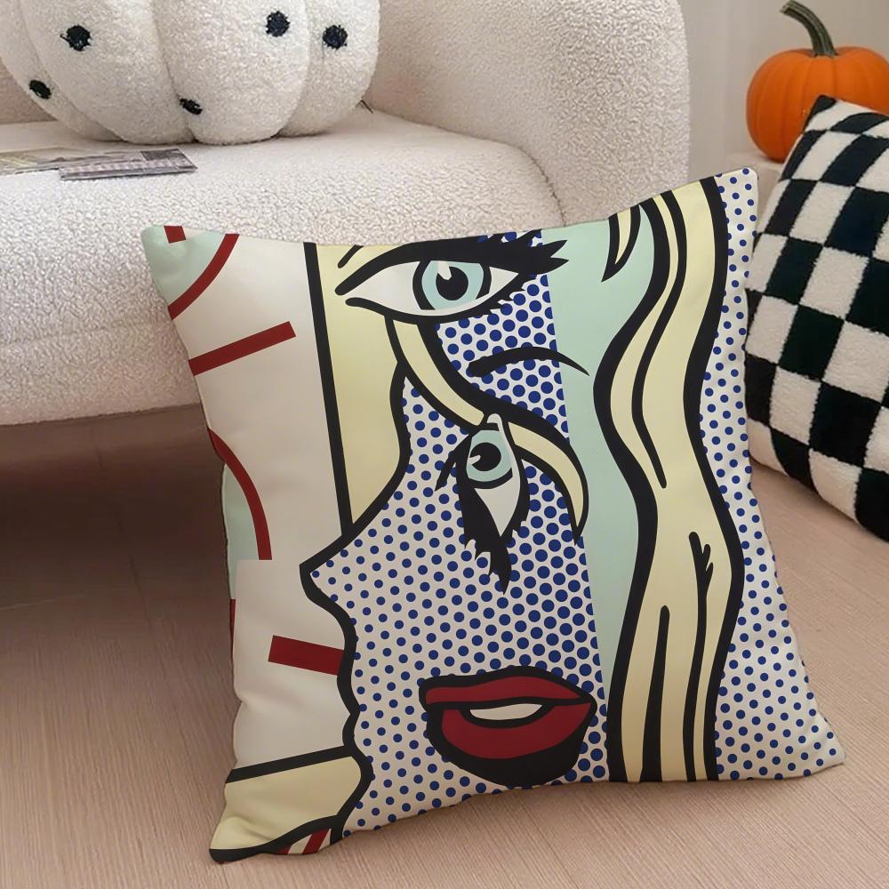 Pop Art R-Roy Lichtensteins Fashion Cushion Cover Throw Pillow Cover Hidden Button Durable Polyester Chair Cushion