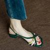 Fashion Retro Green Genuine Leather Sandals 2025 Summer Women Pointed Toe Chunky Heel Women Shoes Giadiator Shoes Sandalias Mujer