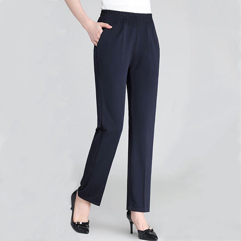 Women's High Waist Straight-Leg Velvet Pants - Autumn/Winter, Thick Black Trousers for Middle-Aged & Elderly.