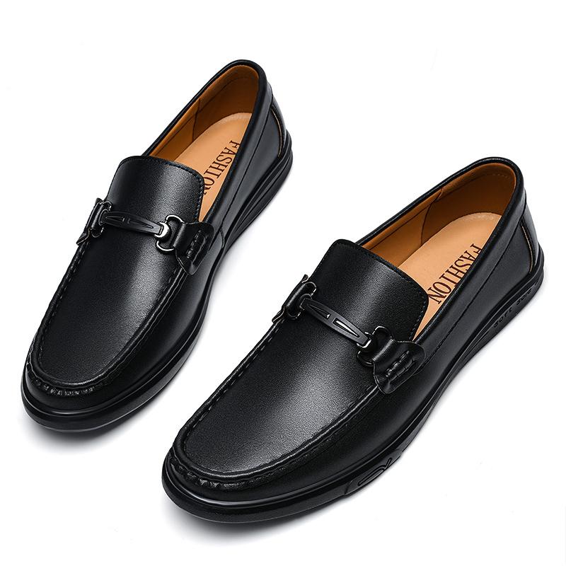 Fashion Stylish Metal Buckle Men Loafers New Genuine Leather Mens Casual Shoe Moccasins Breathable Men Driving Shoes Comfy Slip On Flats