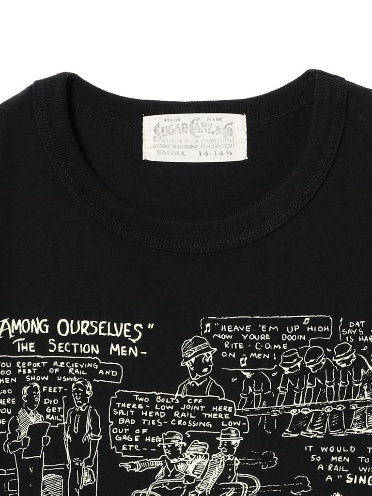 BEAMS BOY S/S TEE SUGAR CANE 1920s CARTOON T-SHIRT "AMONG OURSELVES" Women's BLACK S