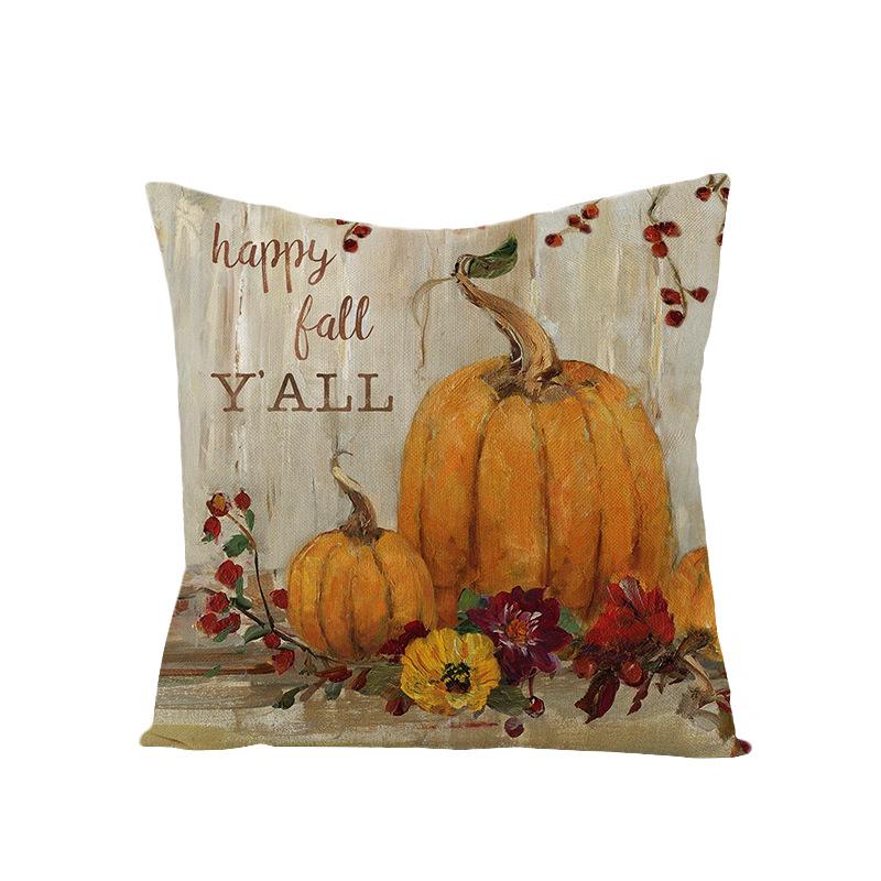 Thanksgiving Cushion Cover Pumpkin Print Harvest Polyester Cushion Cover Office Sofa Cushion Cover