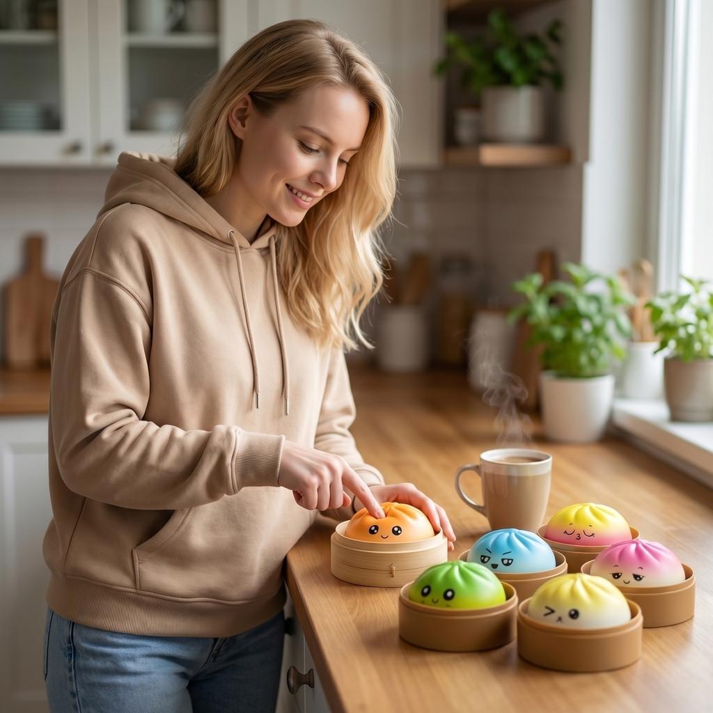 Dumpling Toy, Giant Glitter Dumpling, Colorful Dumplings Stress Balls Sensory Toy,Dough Ball Stress Relief Hand Toys With Food Steamer (Random Color)