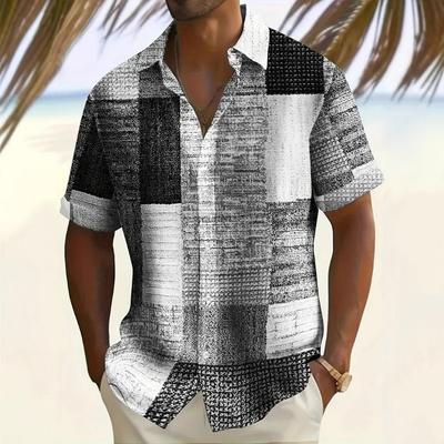 Summer New Men's Digital Print Plaid Short Sleeve Casual Breathable Shirt