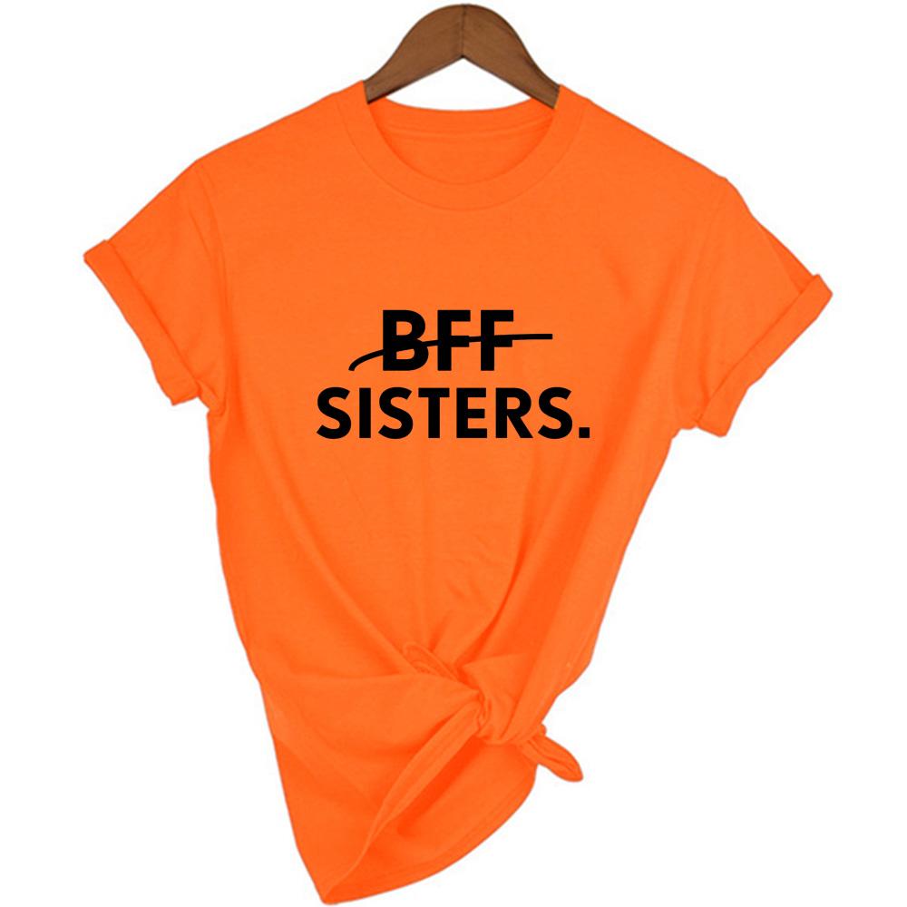 1Pcs Bff Sisters Letters Printing Casual Tee Solid Color Best Friends Matching T Shirt Girls Fashion