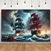 2D flat surface 1-piece background cloth for the scene of a pirate ship battle suitable for home and garden decoration