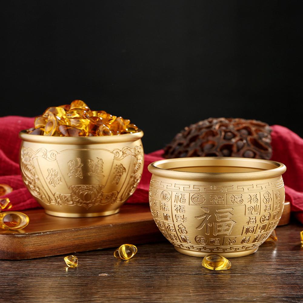 Chinese Treasure Bowl Cornucopia Bowl Brass Ornament Collectible Gift Feng Shui Decor Money Drawing Bowl for Living Room Desk