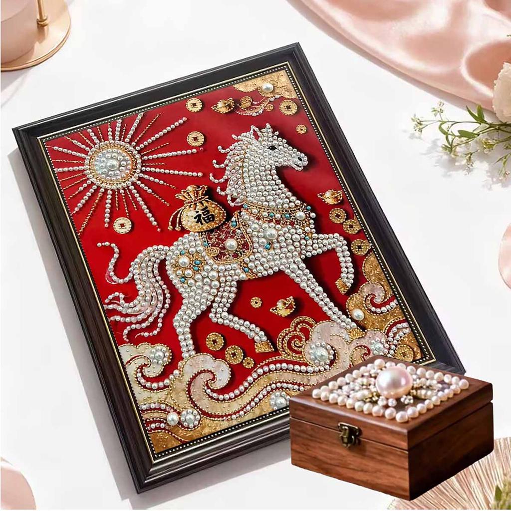 Crystal Pearl Painting 5D DIY Frame Decoration Painting White Horse Home Wall Decoration Transparent Pearl Gemstone Painting Picture Art Crafts