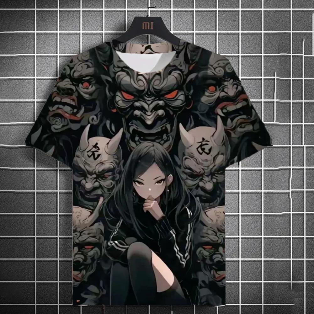 Fashion Versatile Men's T-shirt 3D Printed Japanese Samurai Sword Girl Anime Personality O-neck Short Sleeved Trendy Men Clothes