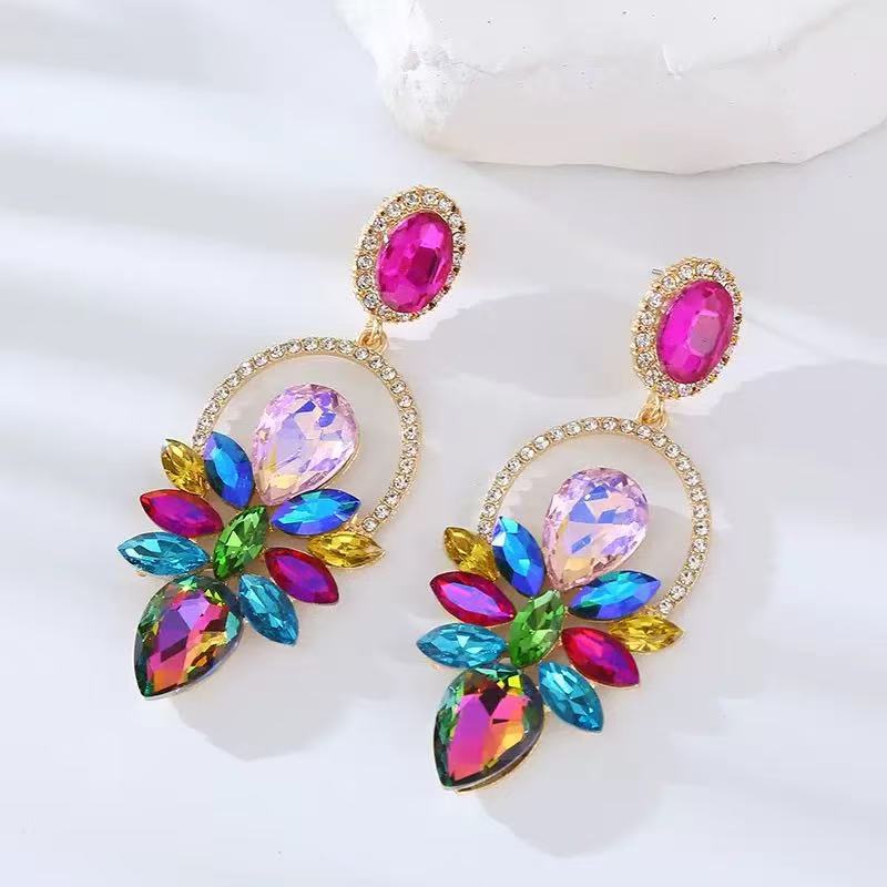 

Multi-color luxury temperament inlaid zircon earrings women s stud earrings різнокольоровий