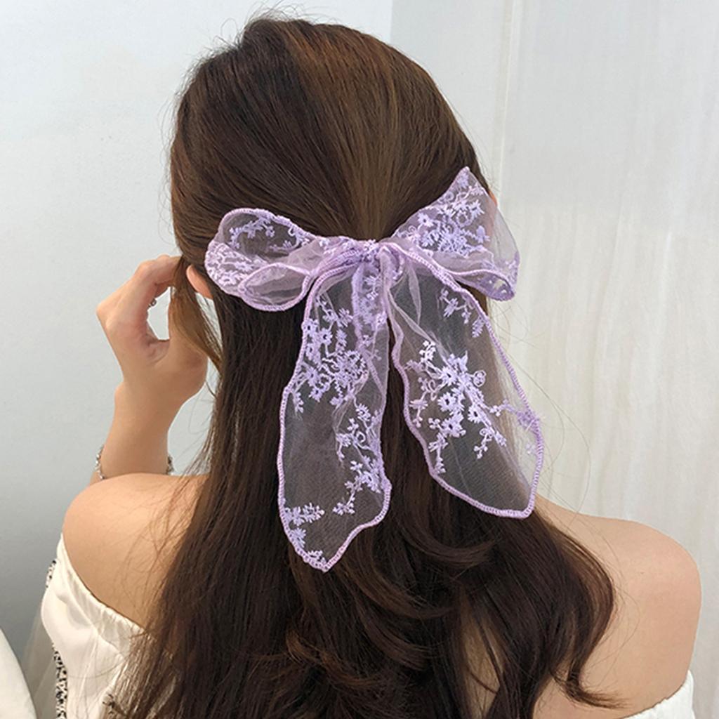 Lystrfac Spring Summer White Handmade Lace Bow Hair Ribbon Headdress Streamer Bow Scrunchies for Women Lolita Hair Accessories