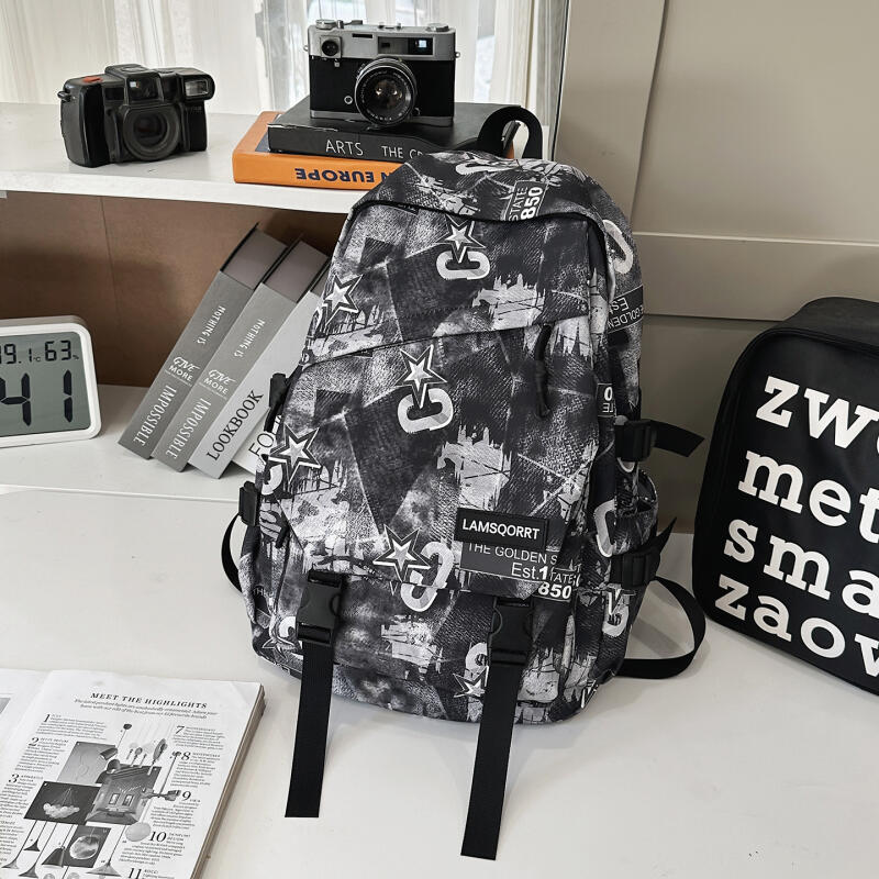 Student School Bag Nylon Backpack Men's Large Capacity Graffiti Backpack