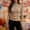 Bottom Tops Zipper Half Placket High Collar Long Sleeve Knitted Tops Solid Color Slim Fit Elastic Base Tops