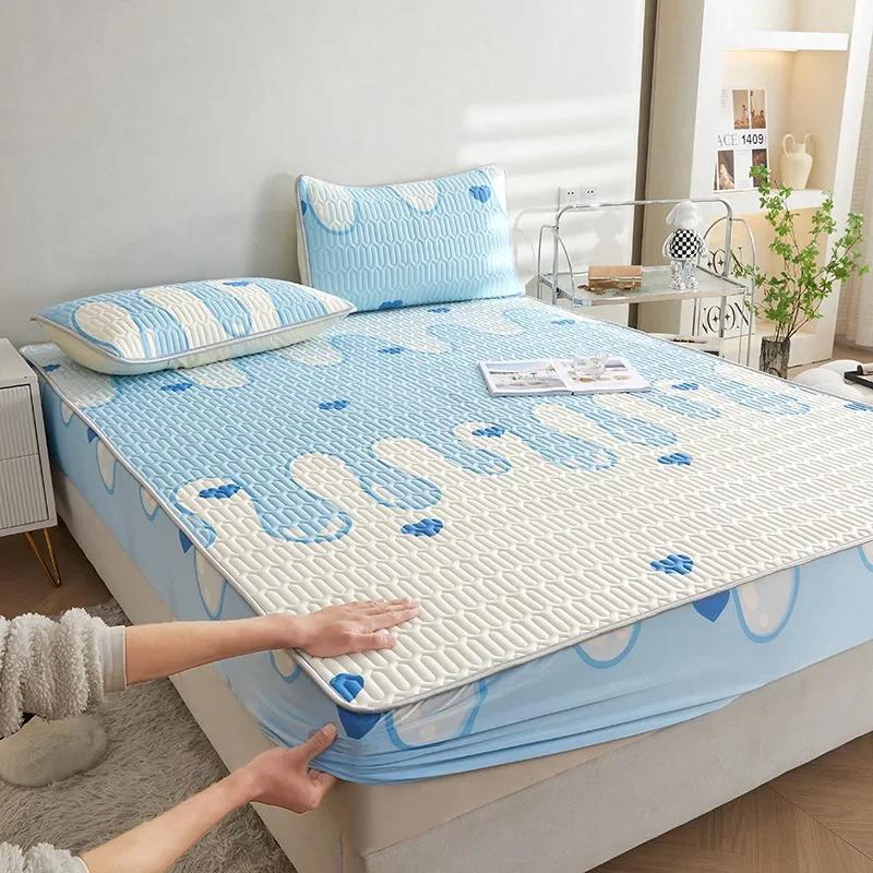Summer New Thickened Latex Fitted Sheet Non-Slip Protective Bedspread Air Conditioner Three-Piece Set of Summer Sleeping Mat