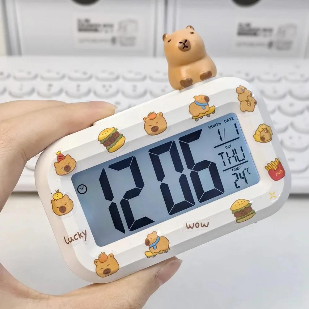 Multi-functional Cartoon LED Digital Clock Mini Silent Capybara Alarm Clock with Night Light Desktop Clock Student Dormitory