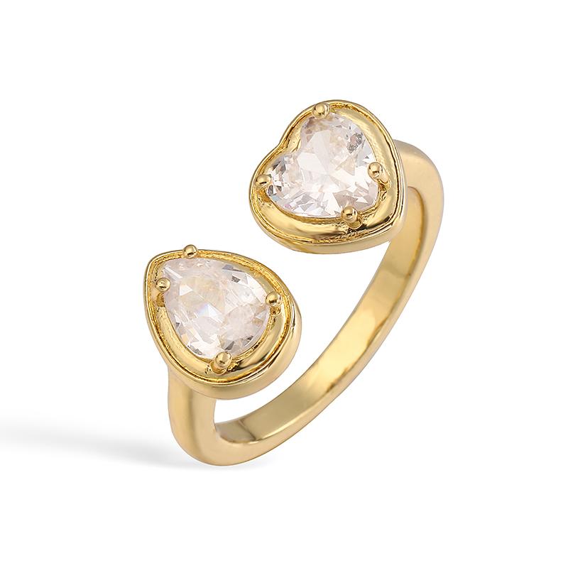 

HECHENG, Exquisite CZ Heart-shaped Copper Golden Adjustable Fashionable Opening Ring High-quality And Unique Charm Zircon resizable золотой