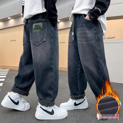 Jungen Winter Fleece-gefütterte dicke Jeans - 2025 Trendige warme Baumwollhosen für Kinder (mittlere bis große Größen) für Herbst/Winter.