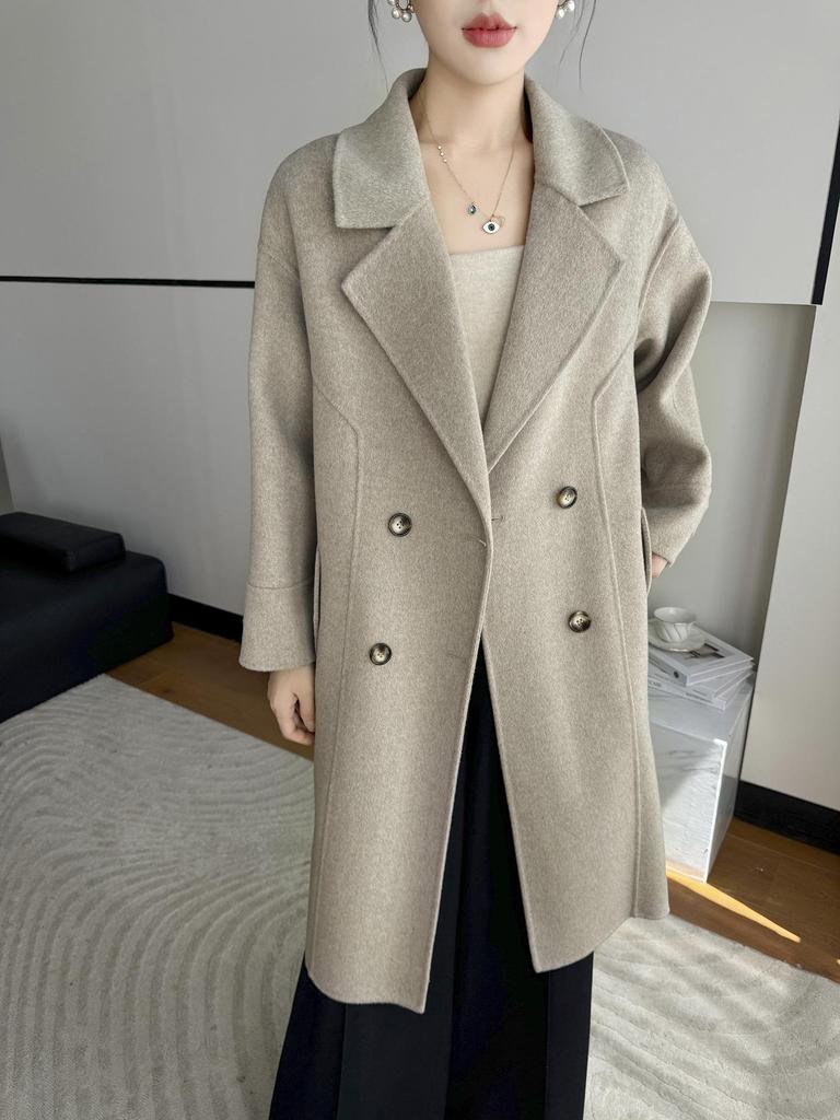 Women's New Autumn/Winter Slim Fit Double-Faced Wool Overcoat - Extra Long Trendy Suit Collar 100% Wool