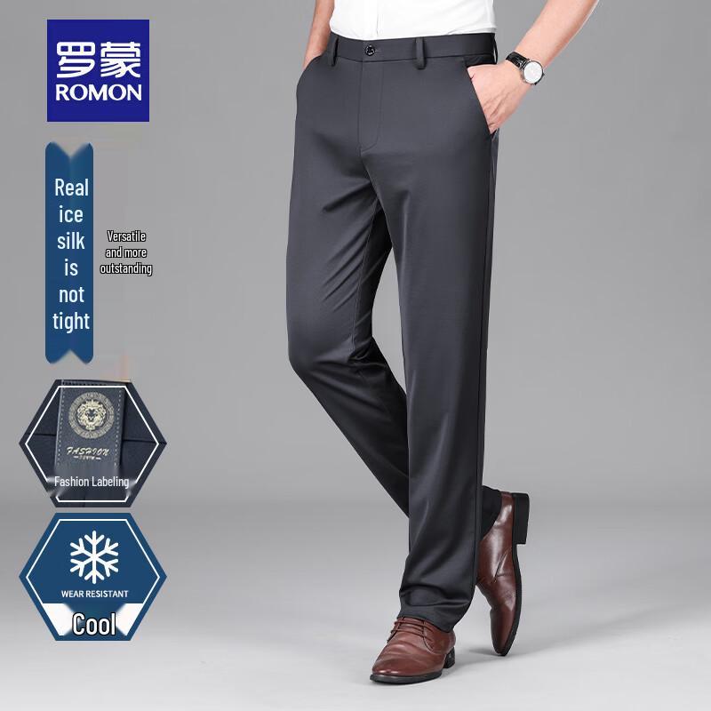 ROMON Men s Loose Fit High-Waist Straight Casual Pants 35
