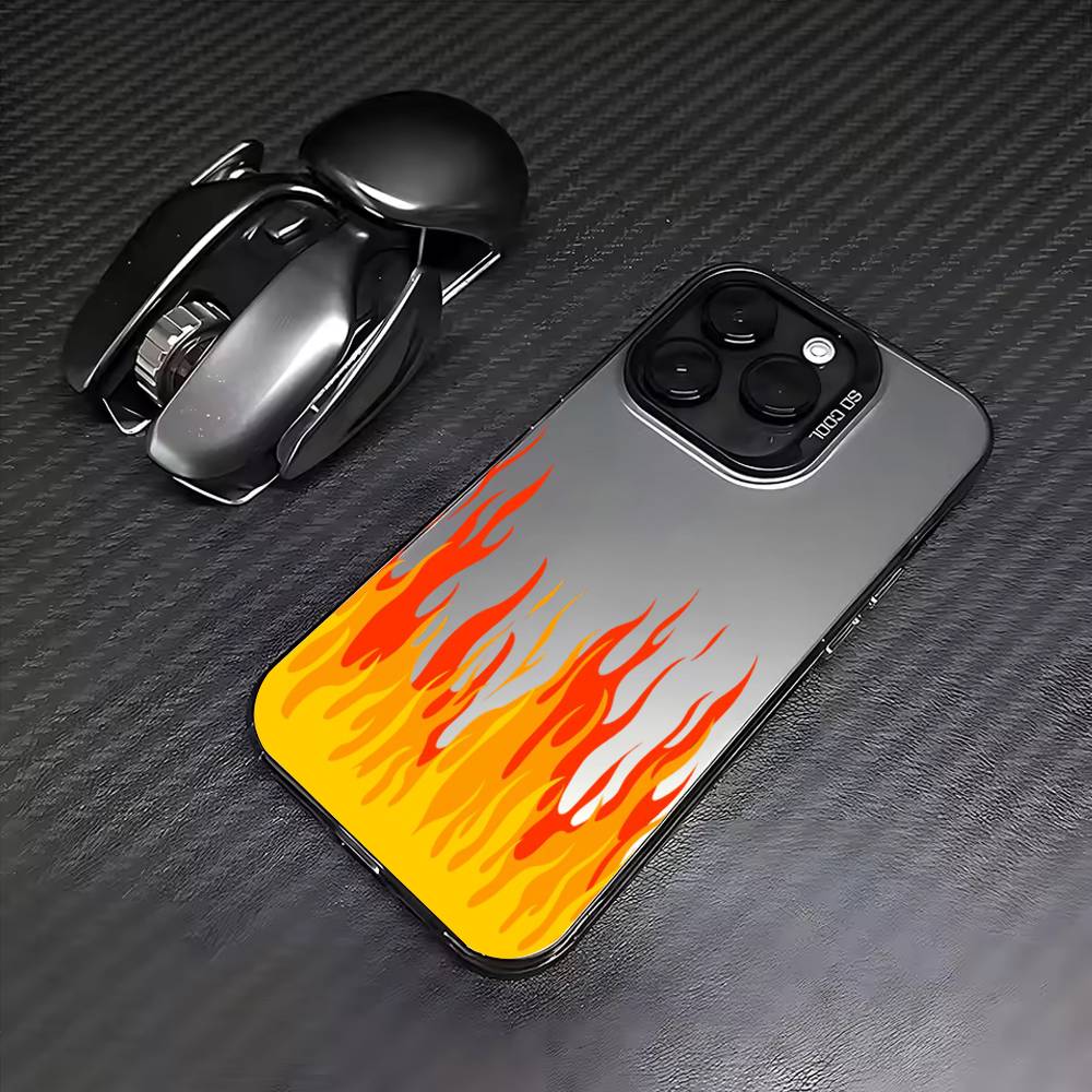 COOL Fashion Flames Phone Case For iPhone17,16,15,14,13,12,11 Plus,Pro Max Colored Silver Plated Inside Cover