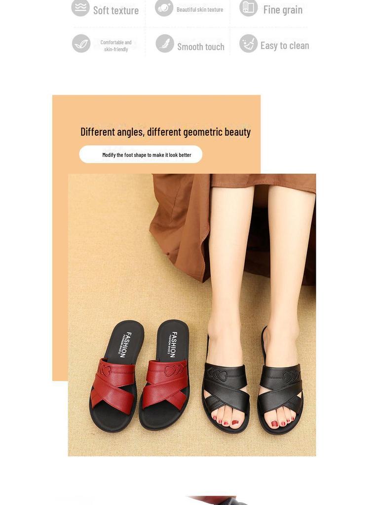 Dámské sandály z pravé kůže s měkkou podrážkou - Pohodlné protiskluzové baleríny pro střední a starší věk