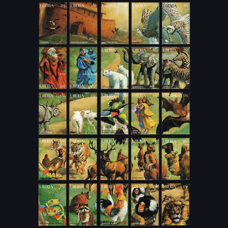 Справжній Ліберійський Y1998 Ковчег Ноя Тварини Птах Сова Слон Лев Марка 25 Нових Колекційних Поштових Марок Матеріал Для Скрапбукінгу