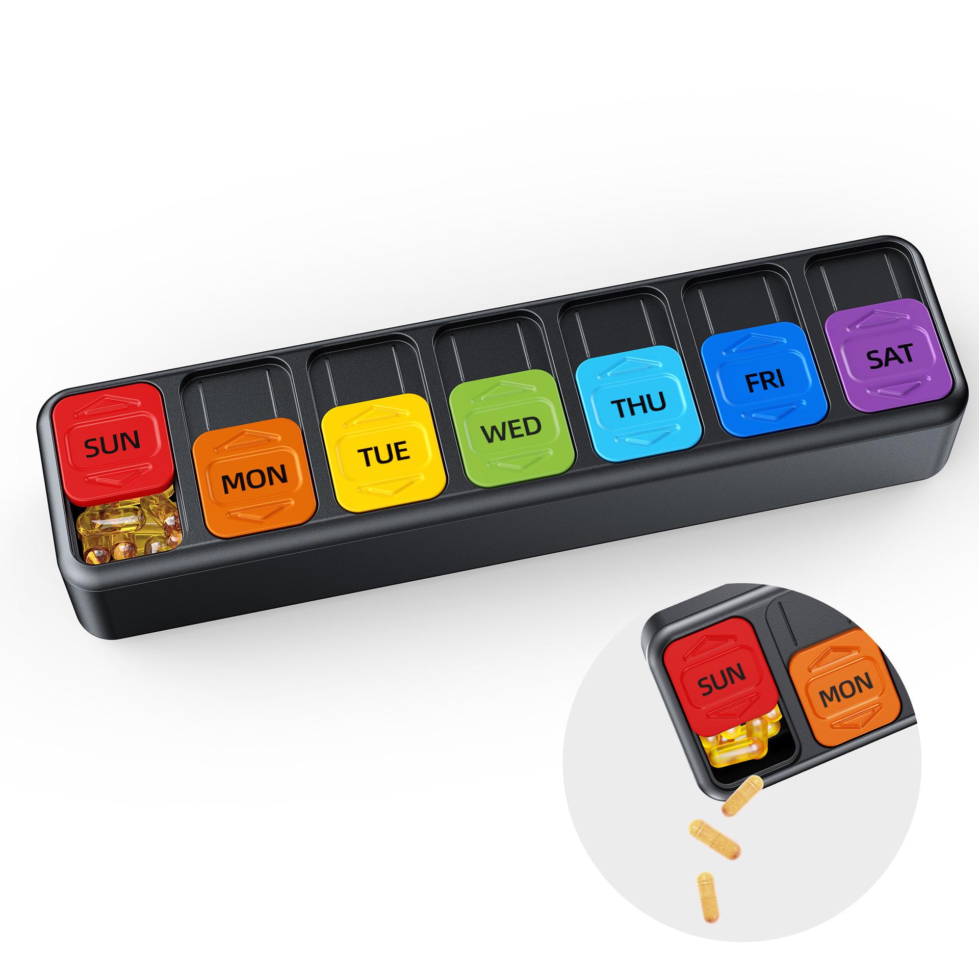 

7-compartment Pill Organizer Sliding Design Portable Travel Weekly Tablets Drug Container for Supplements Vitamins & Medications чорний