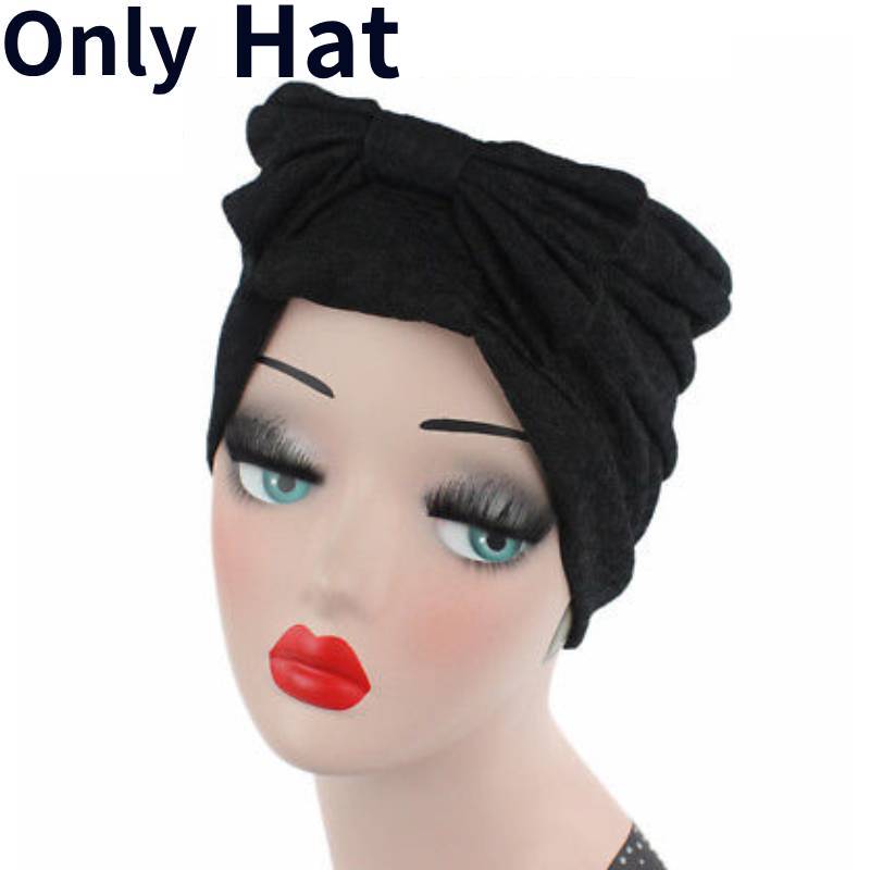 

Women Cotton Hats Big Bowknot Hat Beanie Turban Head Wrap Cap Gifts Fashion чёрный