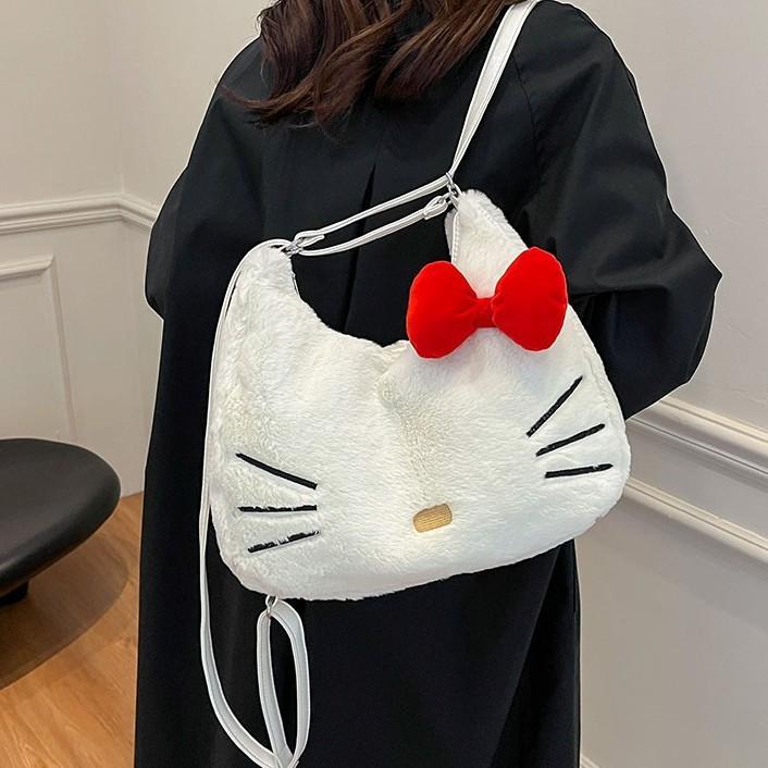 Bowknot Plush Soft Girl Backpack Pu Material Cartoon Shoulder Bag
