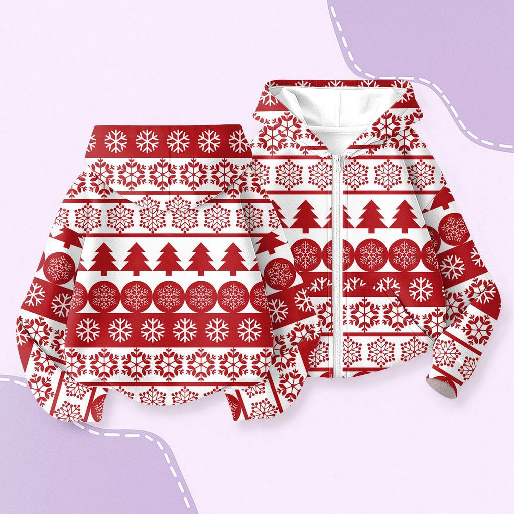 Children's Fashion Christmas Printed Long Sleeved Hooded Sweatshirt, Girls' Hoodie Jacket