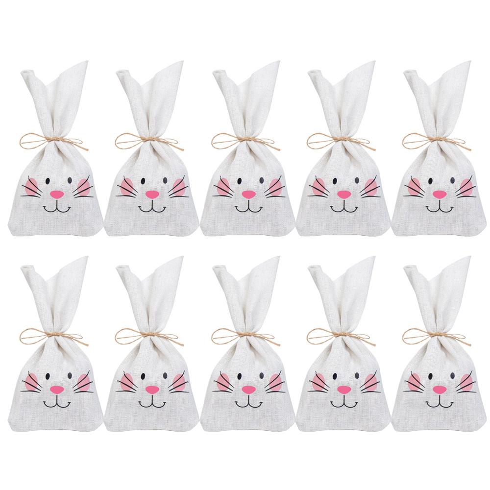 2026 Easter Bunny Linen Gift Bag with Happy Easter Rabbit Ear Design 10pcs