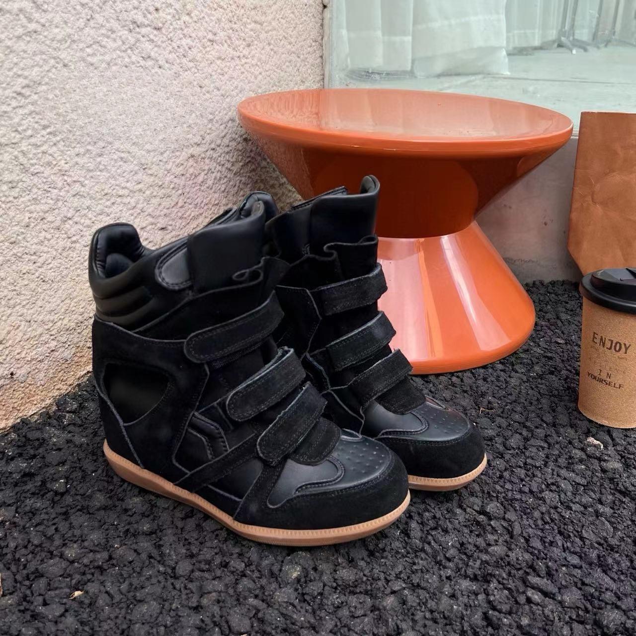 

Men Women Spring Autumn Casual Sports Shoes ThickSole New Style Genuine Leather Inner Heightening 8CM Thick soled Velcro High top Women, Versatile 37