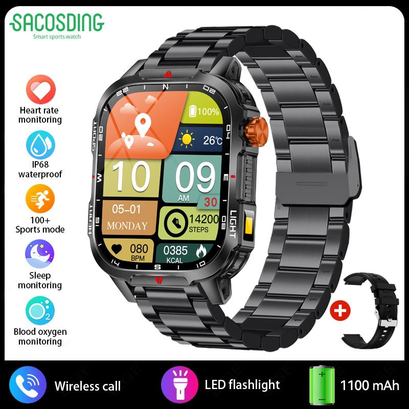 2025 New Men's Smart Watch Bluetooth Call 1100mAh Large Battery 60 days standby time 2.01 inch Screen IP68 Waterproof Motion Tracker