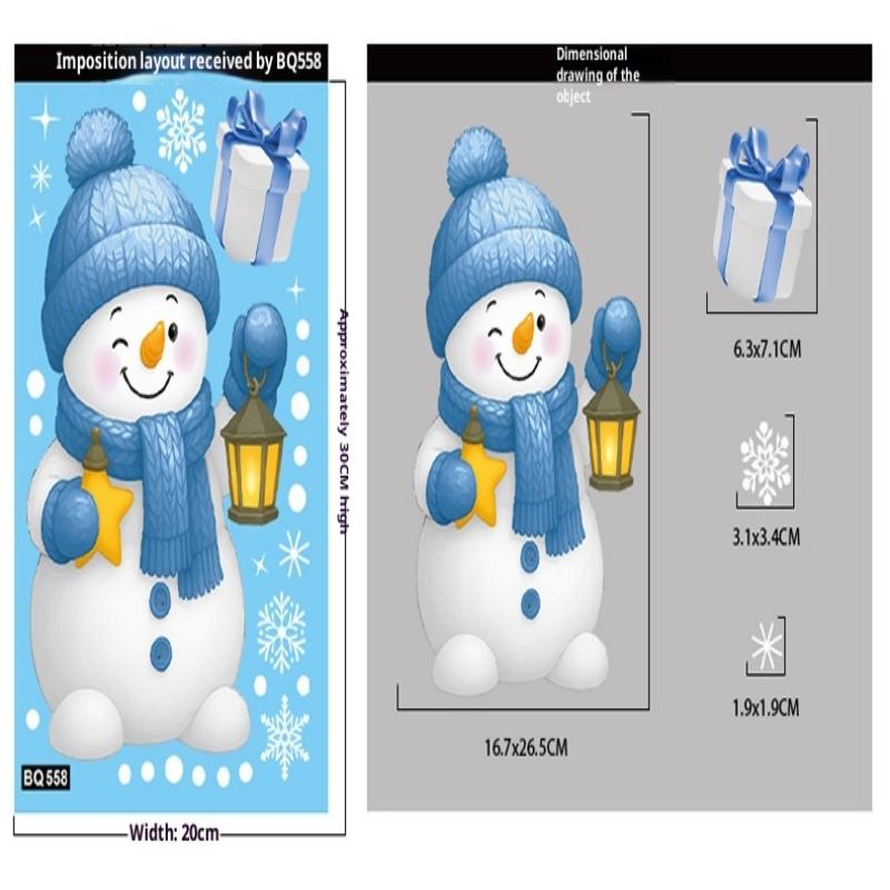 Santa Claus Stickers Blue Snowman Window Decorations Glass Static Stickers Christmas Decorations Snowflake Window Stickers