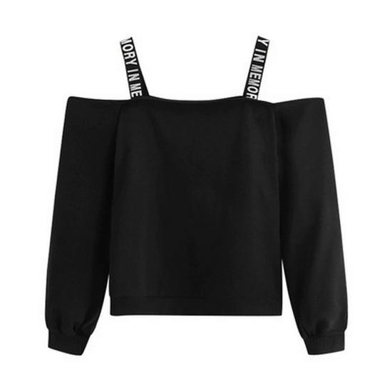 European & American Spaghetti Strap Off-Shoulder Solid Color Long Sleeve Women's Hoodie - Multiple Colors Available