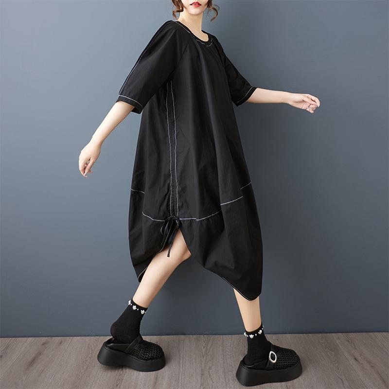 Dimanaf New 2025 Plus Size Summer Dress Women Basic O-Neck Casual Short Sleeve Dress Loose Long Dress