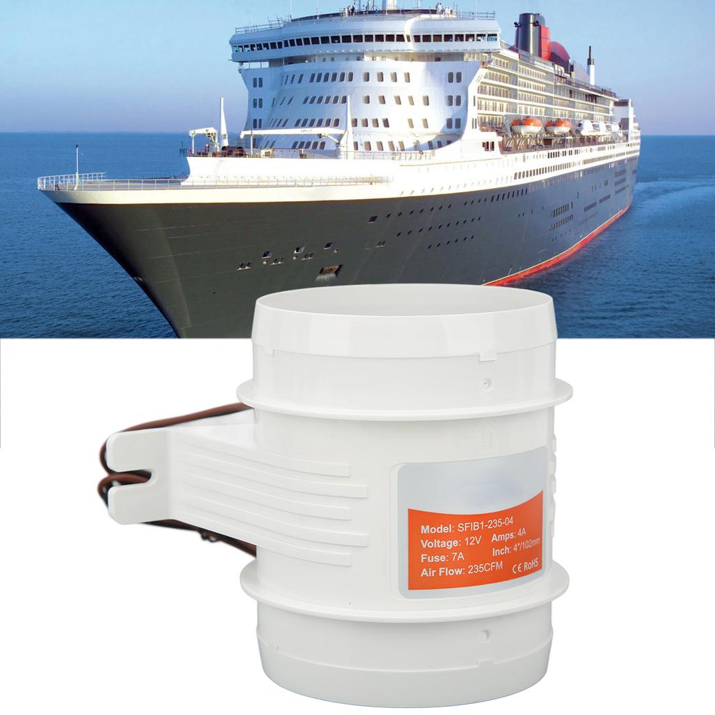 4 Zoll Inline-Bilgenluftgebläse DC12V 235CFM Elektrischer Marine-Inline-Lüfter mit hohem Luftdurchsatz für Wohnmobile Boote Yac