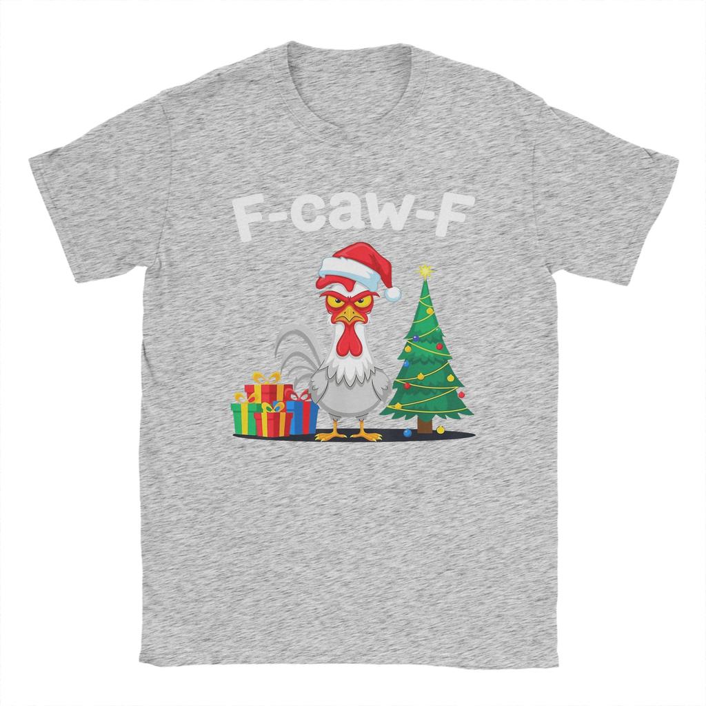 FCawF Christmas Rooster F Cawf Chicken XMas Men T Shirts Awesome Tees Short Sleeve Crew Neck TShirt Cotton Summer Clothing