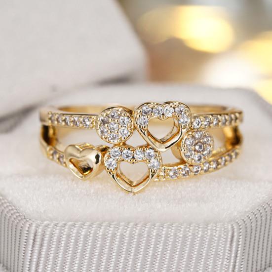 Yousheng Hollow Love Heart Ring Women Rhinestone Statement Ring Sparkling Engagement Promise Ring Wedding Band Valentine's Day Gift for Her